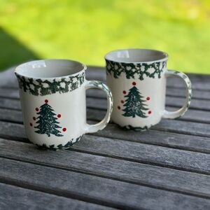 Tienshan Folk Craft Stoneware Mugs Winter Wonderland discontinued pattern Two